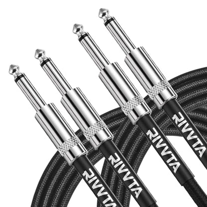 RIVVTA 2 Pack Guitar Cable 25ft Straight Guitar Ampere Cord Nylon Braided | 1/4 Instrument Cable, 6.35mm, Anti-Kinking, Kevlar-Reinforced, for Electric Guitar Bass - size: 25 ft