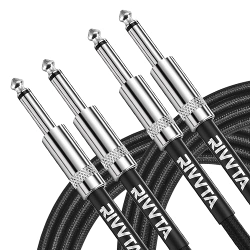 RIVVTA 2 Pack Guitar Cable 6.6ft Straight Guitar Ampere Cord Nylon Braided | 1/4 Instrument Cable, 6.35mm, Anti-Kinking, Kevlar-Reinforced, for Electric Guitar - size: 6.6 ft