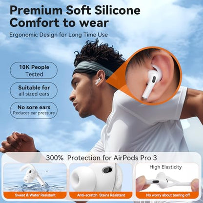 4 Pairs for AirPods Pro 3 Ear Hooks, Anti-Slip Ear Tips (White) - color: White