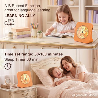 Gueray Portable CD Player with Bluetooth, CD Player with Speaker for Home | Plug-in desktop use,2-way Bluetooth mode, 3W speakers, FM radio, sleep timer, A-B repeat,USB/AUX - color: Orange