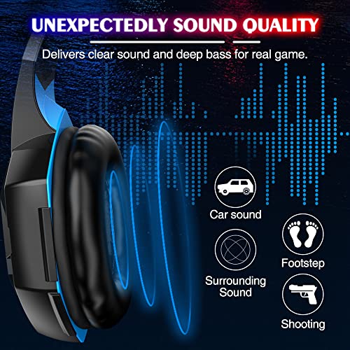 VersionTECH. G2000 Gaming Headset, Bass Surround Gaming Headphones with Noise Cancelling Mic, LED Lights, Soft Memory Earmuffs for PS5/ PS4/ Xbox One Controller/Laptop/PC/Mac/Nintendo NES Games-Blue - color: Blue