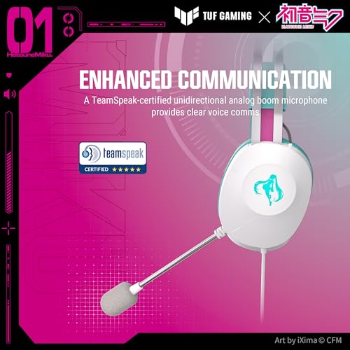 ASUS TUF Gaming H1 Gaming Headset Wired, Discord Certified Mic - Aqua | 40mm Drivers, Virtual 7.1 Surround Sound, TeamSpeak-Certified Mic, Removeable Ear Cushions, for PC, PS5