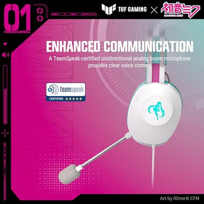 ASUS TUF Gaming H1 Gaming Headset Wired, Discord Certified Mic - Aqua | 40mm Drivers, Virtual 7.1 Surround Sound, TeamSpeak-Certified Mic, Removeable Ear Cushions, for PC, PS5