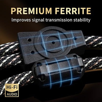 Audiophile HiFi RCA to 3.5mm Audio Cable 1.64ft | 4N OFC Core, 24K Gold-Plated Plugs, Nylon Braid, Ferrite Cores, Double Shielded Rca to Aux for Speaker,Amplifier,Home Stereo - size: 1.64ft/0.5m