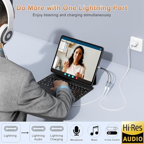 [Apple MFi Certified] iPhone Lightning to 2 Lightning Adapter, Dual Lighting AUX + Charger Adapter Dongle Cable Splitter Compatible for iPhone 14/13/12/11/SE/X/XR/XS/8/7/6 Support Call (Black) - color: Black