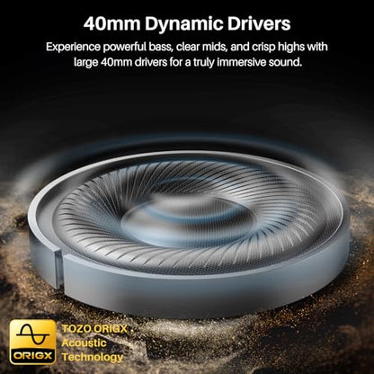 TOZO HT3 Hybrid Noise Cancelling Wireless Headphones, 90H Over Ear Headset | Hi Res Audio, AI Voice Assistant, Dual Device Connection, 32 Custom EQs, Built In 5 Mics, ANC, Foldable, Bluetooth 6.0 - color: Gray