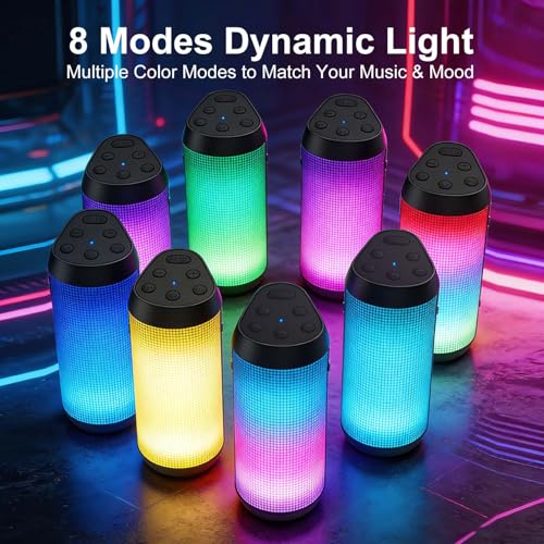 Bluetooth Speaker, Portable Wireless, 20W HD Stereo Loud Sound, 8 Modes LED Light Show, 30H Playtime, IPX4 Waterproof, TWS Pairing, Built-in Mic, BT5.3, for Outdoor, Party, Travel, Home, Ideal Gifts