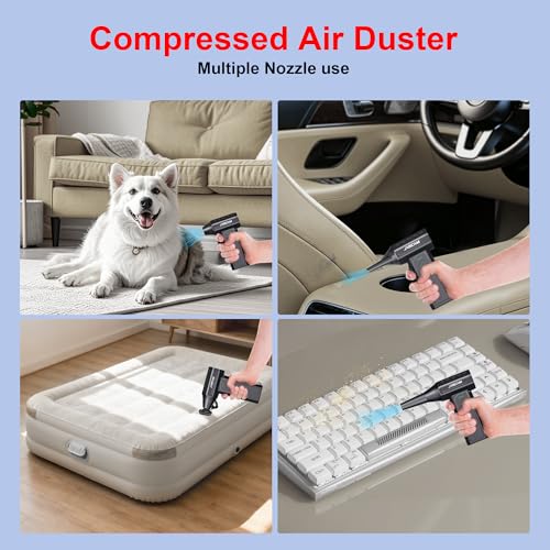 Compressed Air Duster&Vacuum Cleaner, 3-in-1 150000RPM Cordless Air Blower | Car Vacuum Cleaner with Brushless Motor Rechargeable 3-Speed,multiple nozzles for Computer Keyboard Home, Storage Bag Sealing