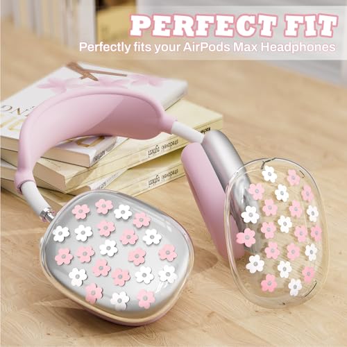 for Apple AirPods Max,Clear Flower Soft TPU Case for Women Girly,Pink | Ear Pad Case Cover/Ear Cups Cover/Headband Cover for AirPods Max Headphones (2024/2020)Transparent AirPod Max (USB-C) - color: Pink Flower
