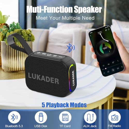 Portable Bluetooth Speaker Waterproof,Mini Shower Speaker,RGB Lights,IPX67 HD Sound Up to 24Hrs Playtime,True Wireless Stereo,Stocking Stuffers for Teens Women Men, White Elephant Gifts - Black