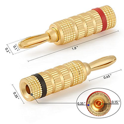 WGGE WG-3333 24k Gold Plated Speaker Banana Plugs-Closed Screw Type (5 Pairs (10 Plugs)) - size: 5 Pairs (10 PLUGS)