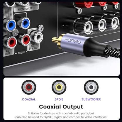 MOSWAG RCA to RCA Audio Cable Single RCA Subwoofer Cable Coax Audio Cord | 24K Gold Plated Digital Coaxial Audio Interconnect Shielded OFC for Car DVD PS3 Wii Speaker Amp Receiver Home Theater System - size: 16 FT/5M