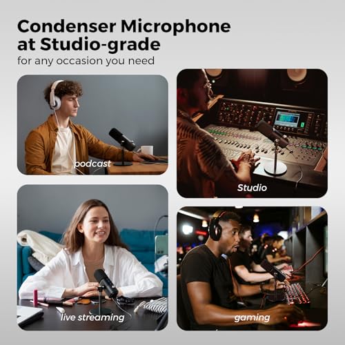 AM25X Gen2 XLR/USB Condenser Microphone with Desk Stand | Noise Canceling/Volume Control/Headphone Jack/Mute, Podcast Microphone for PC/Audio Mixer/Stream/Podcast/Gaming/Music Record - style: 1-Pack