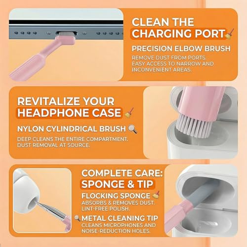 20 in 1 Multifunctional Cleaner Kit for Electronic Devices, Keyboard Cleaning Brush, Headphones Cleaner Kit for AirPods, Multi-Tool for Cleaning Laptop, Earbuds, Camera, Cellphones,Pink - color: pink