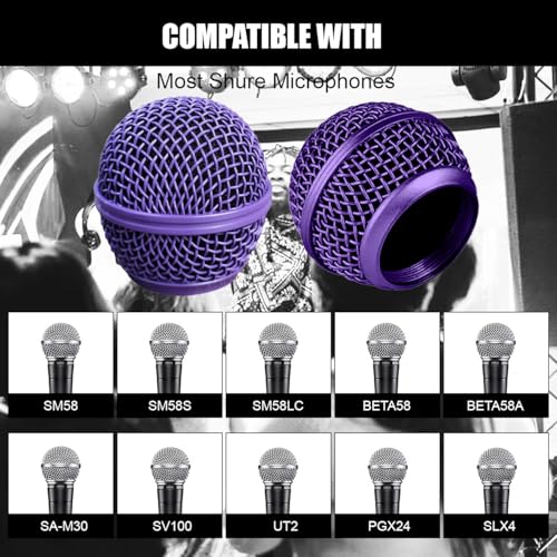 Microphone Head Replace, Steel Mesh Mic Grille Heads, Grille Mic Ball Replacement with Inner Foam, Fits for SM58 (Purple, 1 pcs) - color: Purple, size: 1 pcs