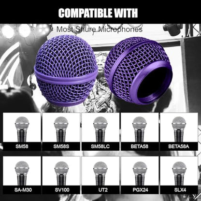 Microphone Head Replace, Steel Mesh Mic Grille Heads, Grille Mic Ball Replacement with Inner Foam, Fits for SM58 (Purple, 1 pcs) - color: Purple, size: 1 pcs