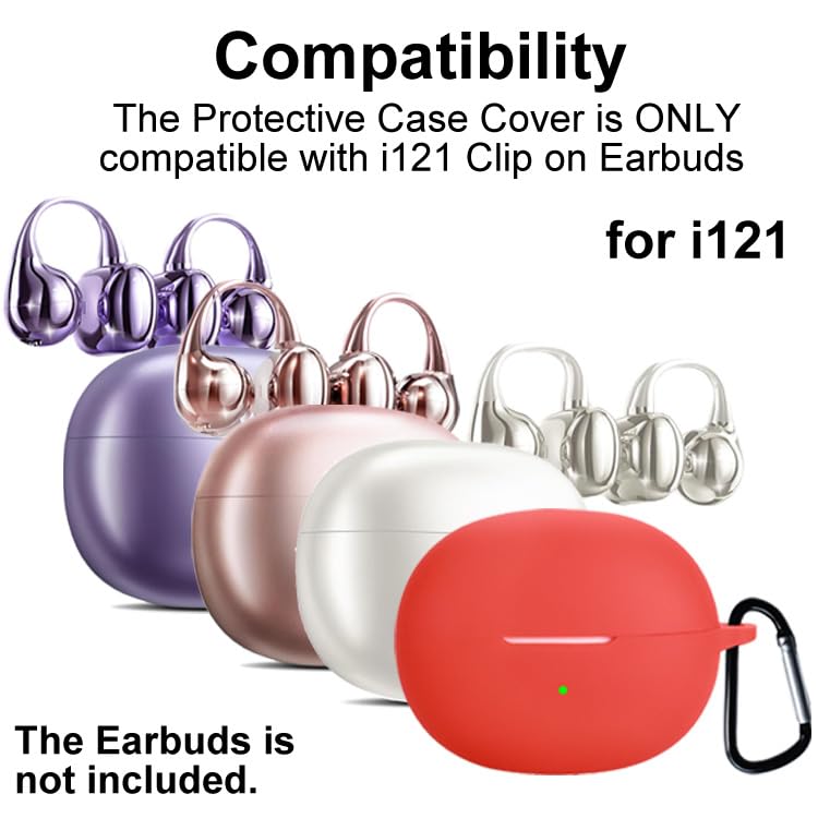 Silicon Case Cover Compatible with King Lucky Clip on Earbuds Open Ear Headphones i121 True Wireless Earbuds - color: Red