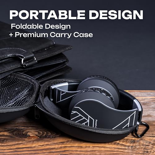 PowerLocus Wireless Bluetooth Over-Ear Stereo Foldable Headphones, Wired Headsets Rechargeable with Built-in Microphone for iPhone, Samsung, LG, iPad (Black/Silver) - color: Black/Silver