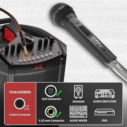 talomen Wired Microphone for Singing, Metal Female, ON/Off Switch, Professional Vocal Dynamic Mic with 20ft & 6.5ft XLR Audio Cable, Cardioid Studio Microfono for Podcasting and Recording, Black-L52