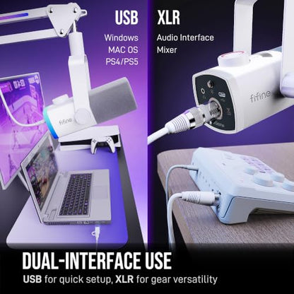 FIFINE AM8PROTW Streaming Microphone Kit for Gaming, XLR/USB Dynamic Mic - color: White