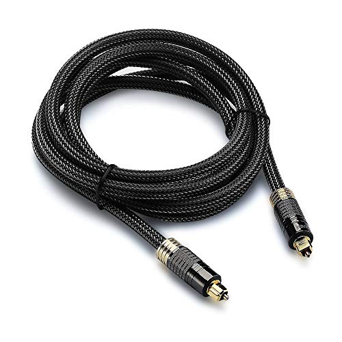 FosPower 24K Gold Plated Toslink Digital Fiber Optical Audio Cable (S/PDIF) - [Zero RFI & EMI Interference] Metal Connectors & Ultra Durable Nylon Braided Jacket (3ft) - size: 3FT