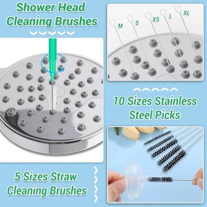 50-in-1 Shower Head & Straw Cleaning Kit - 35 Brushes, 10 Unclogging Needles, 5 Straw Brushes, Shower Head Cleaner Picks Deep Clean Stanley Cups (40/30/20oz), Water Bottles, Faucets, Printers, Green - color: Green