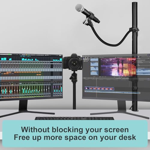 Gooseneck Microphone Stand, 19.69" Flexible Adjustable Arm with Super Crab Clamp Mic Clip, 3/8"-16 to 5/8"-27 Adapter Mount, Compatible with Shure/Fifine/AT2020/Pyle/Blue Snowball/Razer