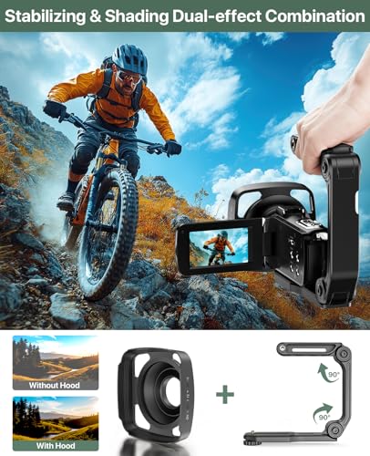 4K Video Camera Camcorder 64MP Vlogging Camera for YouTube 3.0" Touch Screen 18X Digital Zoom IR Night Vision with External Stereo Microphone,Remote,Lens Hood,Handheld Stabilizer,32G Card &2 Batteries