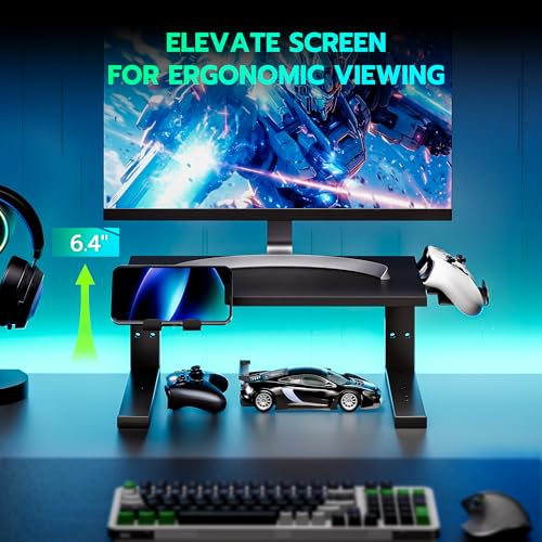 ARES WING Clamp-On 15" 3-in-1 Heavy Duty Desk Shelf Extender Black | Phone Headset holder Clamp Desk Extender Shelf,Desktop Organizer for Gaming and Office Accessories - size: 15“, style: with hooks
