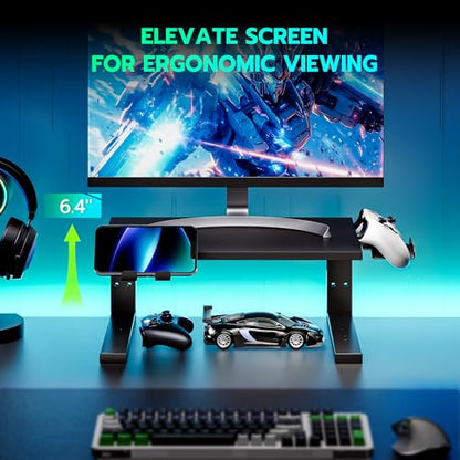 ARES WING Clamp-On 15" 3-in-1 Heavy Duty Desk Shelf Extender Black | Phone Headset holder Clamp Desk Extender Shelf,Desktop Organizer for Gaming and Office Accessories - size: 15“, style: with hooks