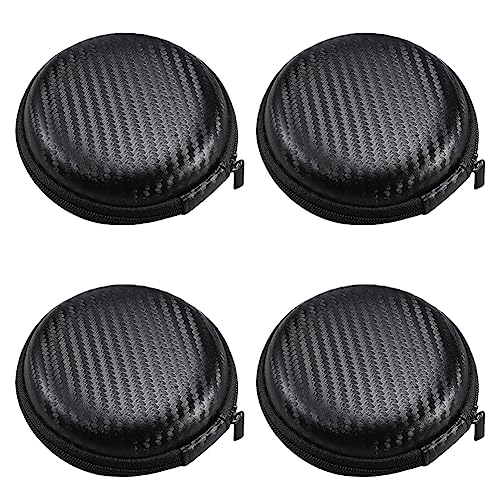 4 Pieces Earbud Case Round Earphone Case Earphone Carrying Case Earbud Carrying Case Earphone Headphone Headset Storage Bag Earphone Headphone Pouch with Zipper, Black