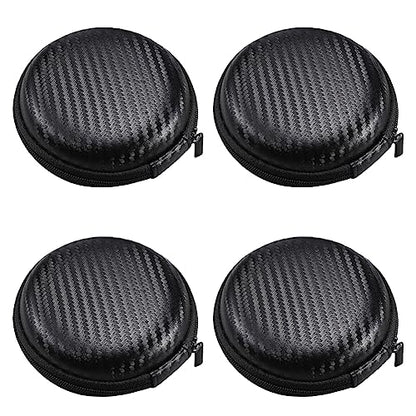 4 Pieces Earbud Case Round Earphone Case Earphone Carrying Case Earbud Carrying Case Earphone Headphone Headset Storage Bag Earphone Headphone Pouch with Zipper, Black