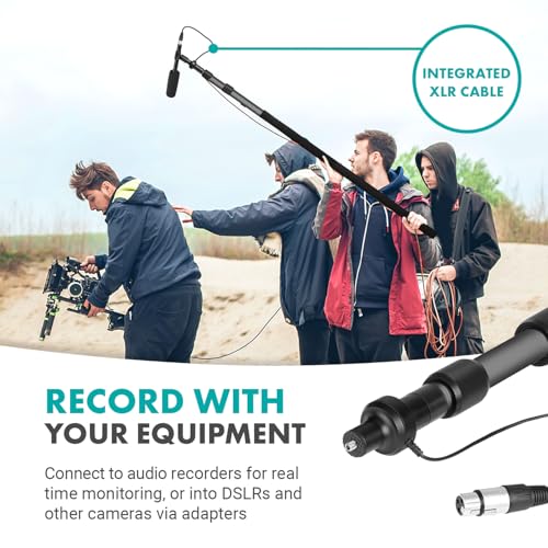 Movo XLR Shotgun Microphone & Boom Pole Kit – Professional Location Sound Recording Bundle with Shotgun Mic and Boompole with Internal XLR Cable for Filmmaking, ENG, and Broadcast Audio
