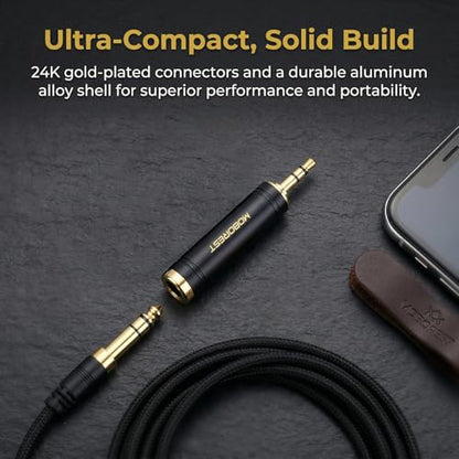 MOBOREST 3.5mm ~ 0.25인치 잭 어댑터 헤드폰 어댑트, 퓨어 구리, 블랙 2P | 1/8 ~ 1/4 Aux 컨버터, 기타 앰프, 믹서, 스튜디오, 홈 시어터 및 라이브 무대 사용을 위한 솔리드 황동 6.35mm 헤드셋 어댑터 - color: 블랙-2개