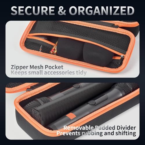 Wireless Microphone Case for JBL PartyBox Wireless Mics | Hard EVA Shell, Removable Divider, Mesh Pocket for Receiver and Batteries, with 2 Foam Windscreens, Carry Handle, Box Only