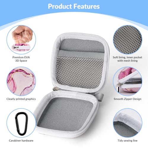 Unique Patterned Portable EVA Earbud Case with Carabiner | Printed Earbud Holder With Sturdy Carabiner, Multi-Use Storage For Earphones, Headphones, SD Cards & Small Electronic Chips - color: pink marble