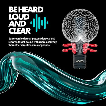 Movo VXR10-PRO Professional Video Microphone for Camera with Rycote Lyre Shock Mount - Shotgun Mic Compatible with DSLR Cameras and iPhone, Android Smartphones