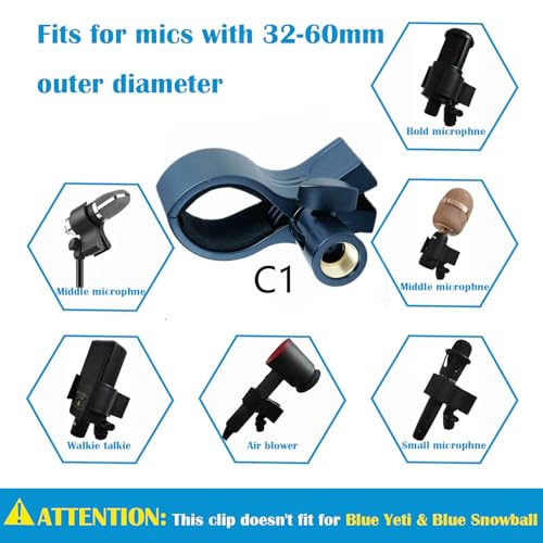 2 Pack KayNicam Universal Microphone Clip Holder for Dynamic & Condenser Mics - Adjustable Mic Clamp for 0.6" to 2.4" Diameter (1.5-6cm) - Includes 5/8", 3/8", 1/4" Metal Threads. - color: Black(C1+C2)