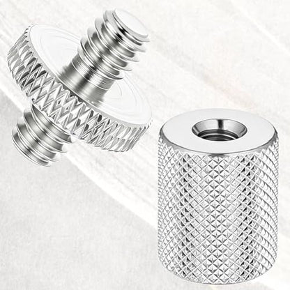 Skrfren 6 Pcs 1/4" to 1/4" Threaded Tripod Screw Adapter Set, Double Head Male to Male and Female Female Thread Converter, Aluminum Alloy Standard Mounting Screw for Camera Cage Light Stand (Silver)