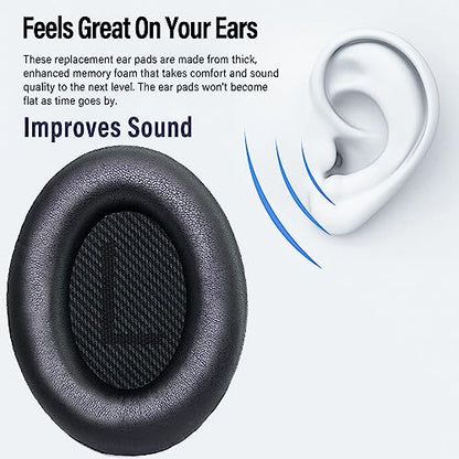 QC25 Ear Pads Cushions Replacement Compatible with Bose QC15 / QC25 / QC35 & 35 ii / QC2 / AE2 / AE2i / AE2W / Soundlink Headphones,Ear Muffs Memory Foam Earpads - color: Black