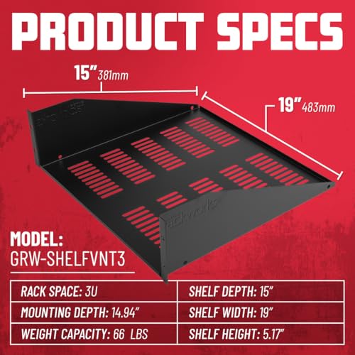 Gator Rackworks Universal Rack Mounting Vented Accessory Shelf, 3U Size - 15" Deep (GRW-SHELFVNT3) - size: 3U Rack Space - Vented