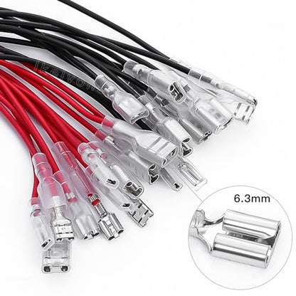 6.3mm Quick Female Spade Wire 18 Awg Splice Connectors Speaker Single Head Crimp Terminal Insulation Sleeve with Red and Black Wires Assortment Kit(25 Each Red and Black)