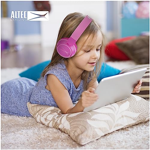 Altec Lansing Kid Safe 2-in-1 Wireless Bluetooth Headphones - Crystal Clear Sound, Safe Volume Limiting, Foldable Design - Enjoy Audio and Protect Your Child's Hearing (Princess Pink) - color: Princess Pink