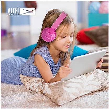 Altec Lansing Kid Safe 2-in-1 Wireless Bluetooth Headphones - Crystal Clear Sound, Safe Volume Limiting, Foldable Design - Enjoy Audio and Protect Your Child's Hearing (Princess Pink) - color: Princess Pink