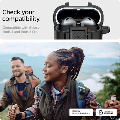 Spigen Lock Fit Designed for Galaxy Buds3, Buds3 Pro & 3 FE (2025/2024) | Secure Locking Clip, Dual-Layer Protection, Included Carabiner - Matte Black - size: Buds3 Pro / Buds 3