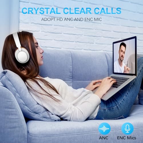 Over Ear Headphones Wireless Bluetooth, Noise Cancelling Headphones Bluetooth with Microphone, Cancelling Wireless Headphones Over Ear, 65h Playtime, Clear Calls, Comfort Fit For Travel (Grey Brown) - color: Grey Brown