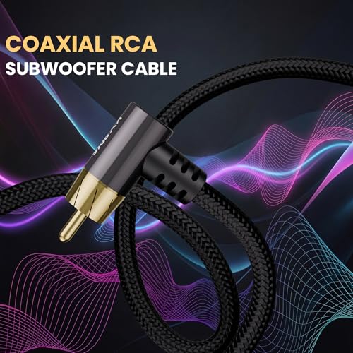 90 Degree RCA Subwoofer Coaxial Audio Cable 25FT, Dual Shielded Digital Analogue RCA Cord, Dual Right Angle Gold-Plated Connectors, Braided, for HDTV, Subwoofer, Hi-Fi System, Amplifier, Home Theater - size: 25FT, style: 90 Degree to 90 Degree