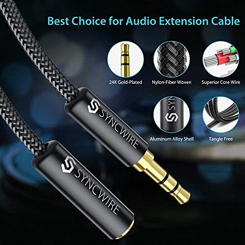 Syncwire 3.5mm Male to Female Stereo Audio Extension Cable [Hi-Fi Sound] [Gold Plated Jack] Nylon-Braided AUX Extension Cord Adapter Compatible with iPhone iPad Smartphone Tablets Media Players, 3FT - size: 3 feet