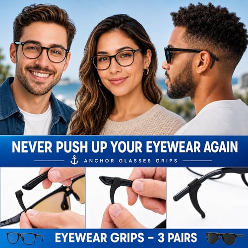 3 Pack - Sunglasses Retainer Anti-Slip Glasses Grip Ear Hook Eyeglasses Anti-Slip Temple Tip Glasses Holder (Black) - color: Black