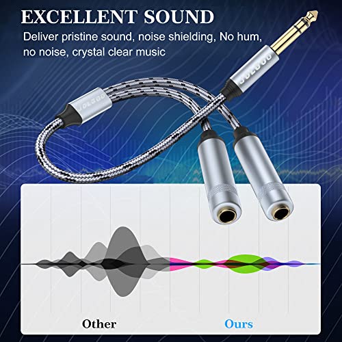 JOLGOO 1/4 Splitter Adapter Cable 12 inches, 6.35mm Stereo Plug Male to Dual 6.35mm Jack Female Y Splitter Cable, 30cm / 12 inches - style: 1/4 Splitter Male to dual Female